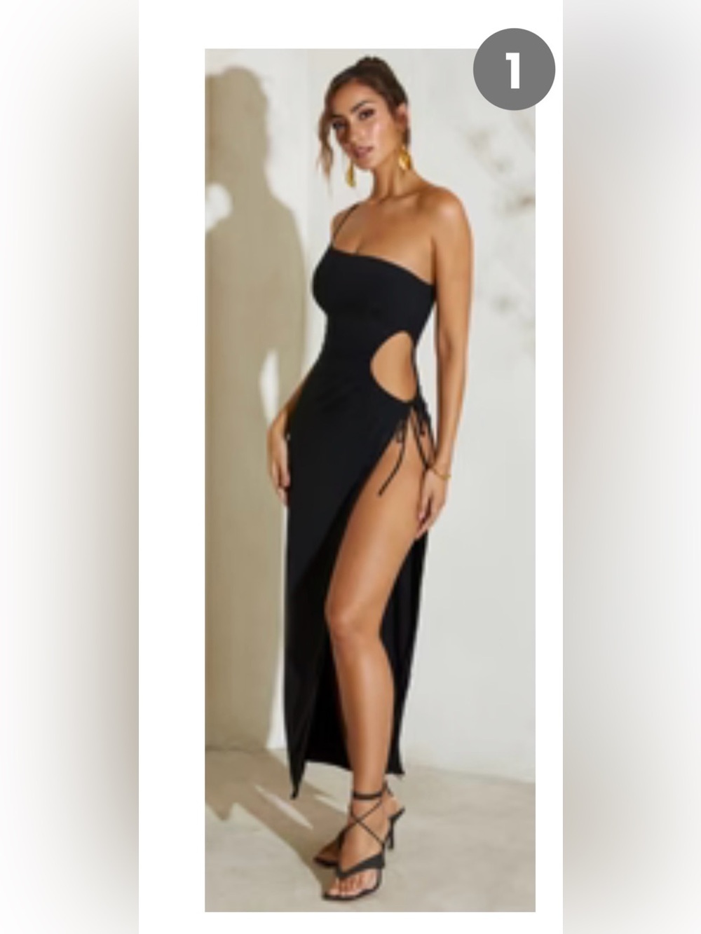 Oh Polly Asymmetric Cut Out High Split Maxi Dress in Black